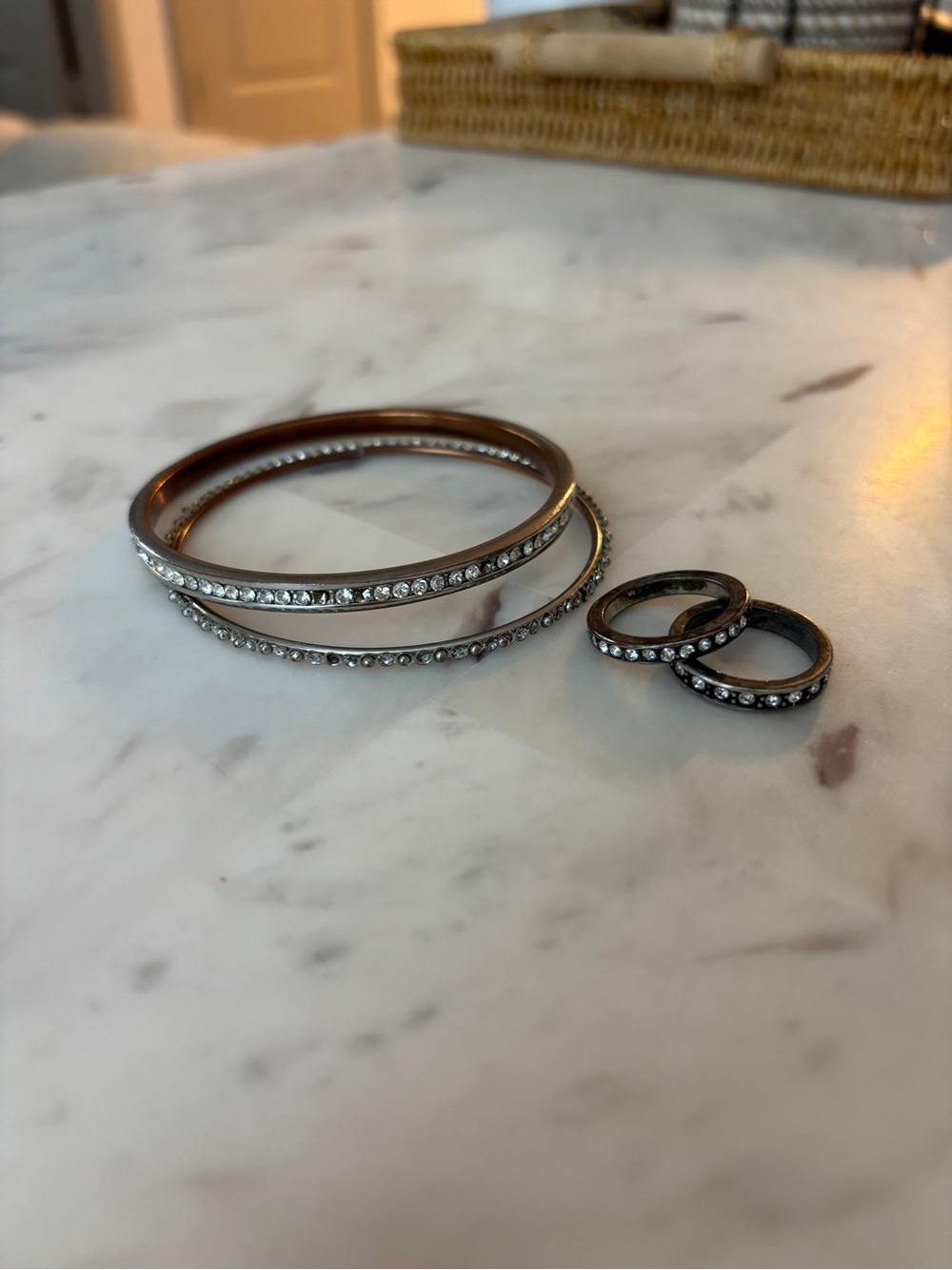 Crystal-Accented Black Bangle and Ring Set - Women Jewelry